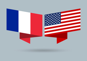 France and USA flags. American and French national symbols. Vector illustration.