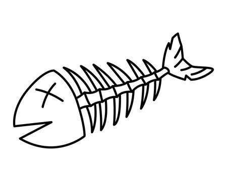Dead fish line. Cool picture in blue and black outline to indicate debris or environmental problems. Vector illustration for websites, magazines or newspapers.