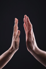 Two hands do not touch each other close up. The concept of neatness and care and respect. Personal space