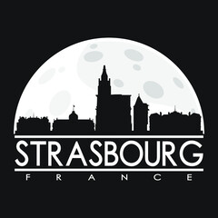 Fototapeta na wymiar Strasbourg France Full Moon Night Skyline Silhouette Design City Vector Art Background.