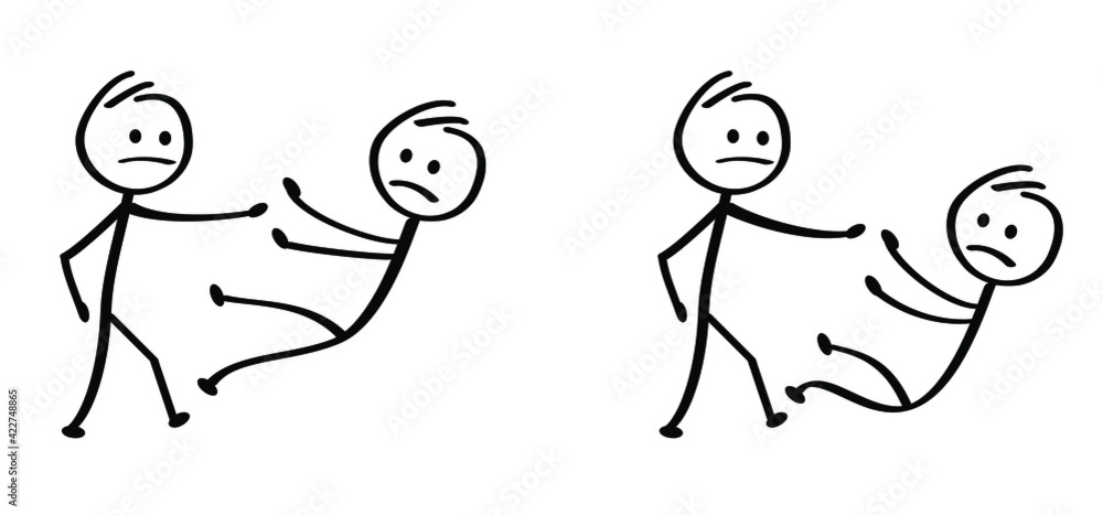 Wall mural Stickman to fight. Drawing talking cartoon person. Stick figures, jump, run, karate, boxing or training. People fighting