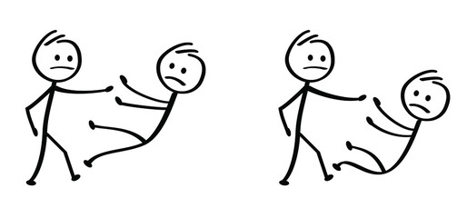 Stickman to fight. Drawing talking cartoon person. Stick figures, jump, run, karate, boxing or training. People fighting