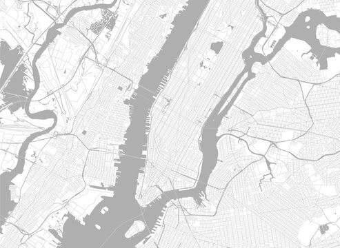 Light New York City map. Road map of New York (United States). Black and white (light) illustration of new york streets. Transport network of the Big Apple. Printable poster format (album).