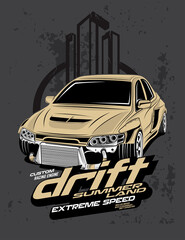 drift summer land, custom drift car illustration © gurue80