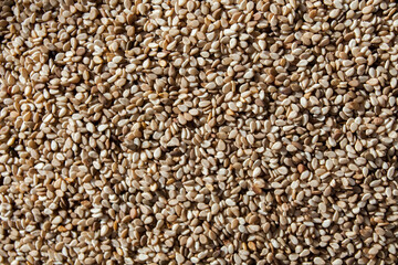 Closeup on sesame seeds on table