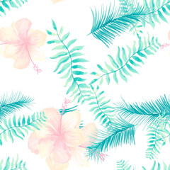 Fototapeta na wymiar White Tropical Vintage. Azure Seamless Illustration. Pink Pattern Textile. Gray Flower Leaf. Navy Wallpaper Textile. Blue Garden Leaf. Decoration Illustration.