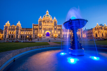 Downtown Victoria BC, Canada.Victoria Parliament Building at night
