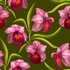 Seamless orchid pattern 3d illustration watercolor 