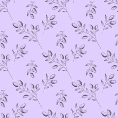 Black Rosehips with flowers and berries seamless pattern for tea. Black and white Graphic drawing, engraving style. hand drawn illustration on white background