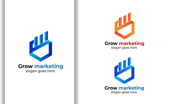 Grow markating business and finance logo design template 