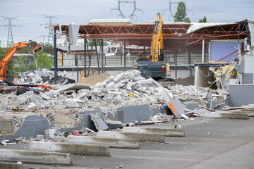 Naklejka premium Demolition machines on a construction site