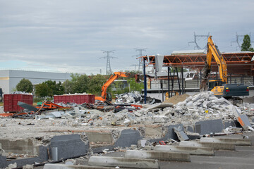 Demolition machines on a construction site