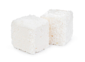 White Turkish delight with coconut shavings isolated on white
