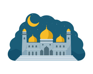 Flat style Mosque isolated on white background, Vector Illustration. Eid Mubarak greetings. Ramadan Kareem.