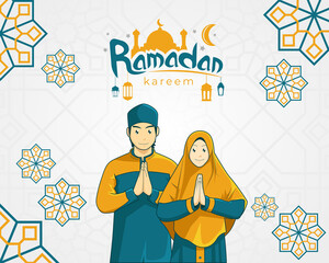 vector illustration of ramadan kareem greeting card with muslim couple