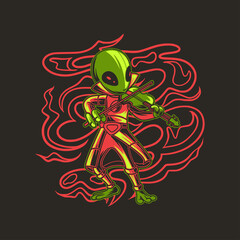 t shirt design alien playing the violin cool illustration