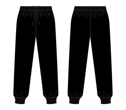 Black Tracksuit Pants Template Vector On White Background.Front And Back  View. vector de Stock | Adobe Stock