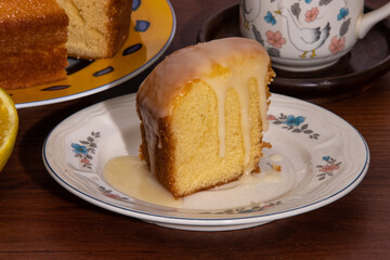 Homemade orange farm cake with icing on top