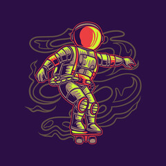 t shirt design astronaut cool with skateboard illustration
