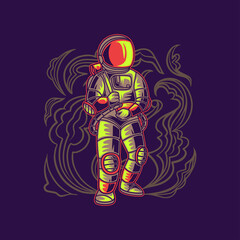 t shirt design astronaut holding adventure bag illustration