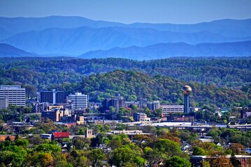 View of Knoxville skyline from a mountain peak.