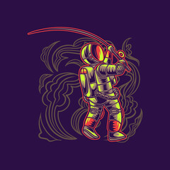 Fototapeta na wymiar t shirt design astronaut throwing bait fishing illustration