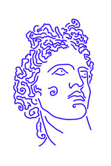 Abstract line surreal face. Modern art creative concept image with ancient statue head. Crazy contemporary drawing in modern cubism style. Pop art poster. Zine culture. Funky minimalist. Retro design.