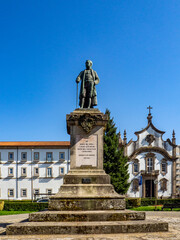 Fototapeta na wymiar Statue of Bispo Alves Martins in the Garden of Santa Cristina in Viseu, Portugal