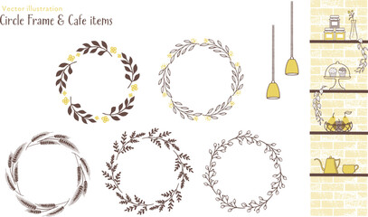ナチュラルな飾り罫とカフェグッズのイラスト-2