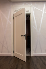 beige wood doors with black handles in a large house, modern door interior