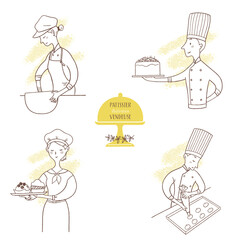 パティシエと販売員のイラスト/シンプルな線描き