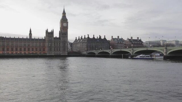 Tourist Boat Pass Under Westminster Bridge in London