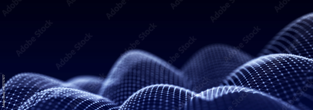 Aufkleber The structure of connecting to the network of moving points. Information flow of particles. Digital background. 3D rendering.