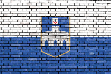 flag of Osijek painted on brick wall