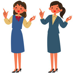 指をさす若い女性