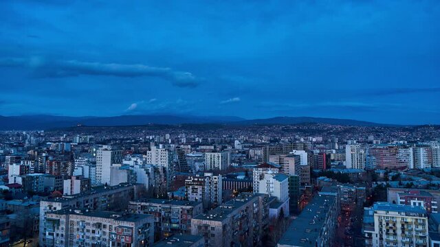 Hyperlapse cityscape Tbilisi new district. Evening time, City light turns on