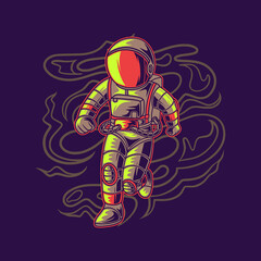 t shirt design front view of astronauts running illustration