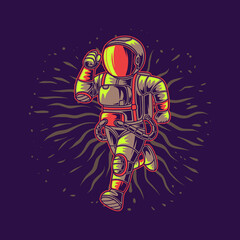 t shirt design cool astronauts running illustration