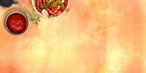 Hintergrund Vorlage Kalender Kochbuch Küche gelb orange Gewürz Gewürze kochen Koch scharf indisch asiatisch Zutat Speisekarte Kräuter vegan vegetarisch Sauce Dekoration Lieferservice Essen Zubereitung