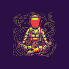 t shirt design astronaut gymnastics sitting pose yoga illustration