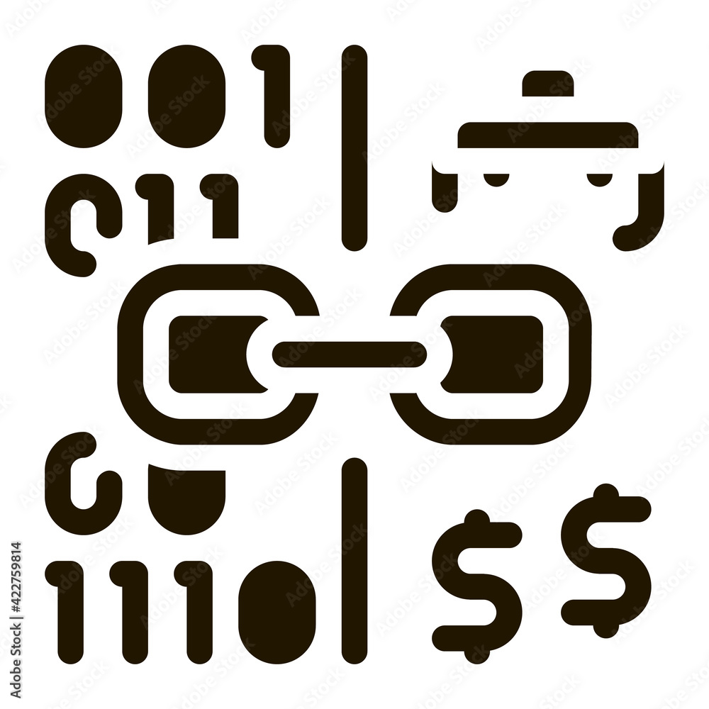 Poster linking binary code to money icon vector glyph illustration
