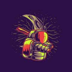 t shirt design astronaut with crescent moon background baseball illustration