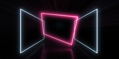 3D abstract background with neon lights. neon tunnel .space construction . 3d illustration3