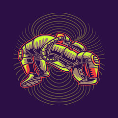 t shirt design astronaut in a fanciful position break dance illustration
