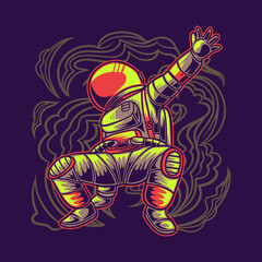 Fototapeta na wymiar t shirt design astronaut in horse stance break dance illustration