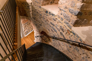 Close up of Galata Tower winding stairs interior