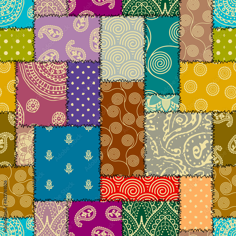 Poster Patchwork textile pattern. Seamless quilting design background.