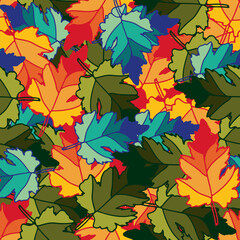 Colourful leafs seamless repeat pattern print background