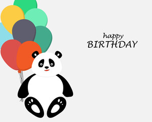 birthday card for children with cute panda and colorful balloons. Vector illustration.