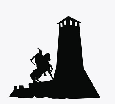 Scanderbeg in Kruja castle silhouette black